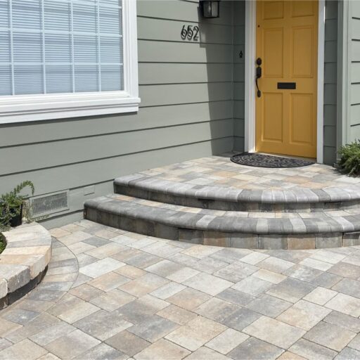Belgard Antiqued Flat Top paver in Tan Brown Charcoal — Garden Path color installed in Dallas–Fort Worth by Paverston