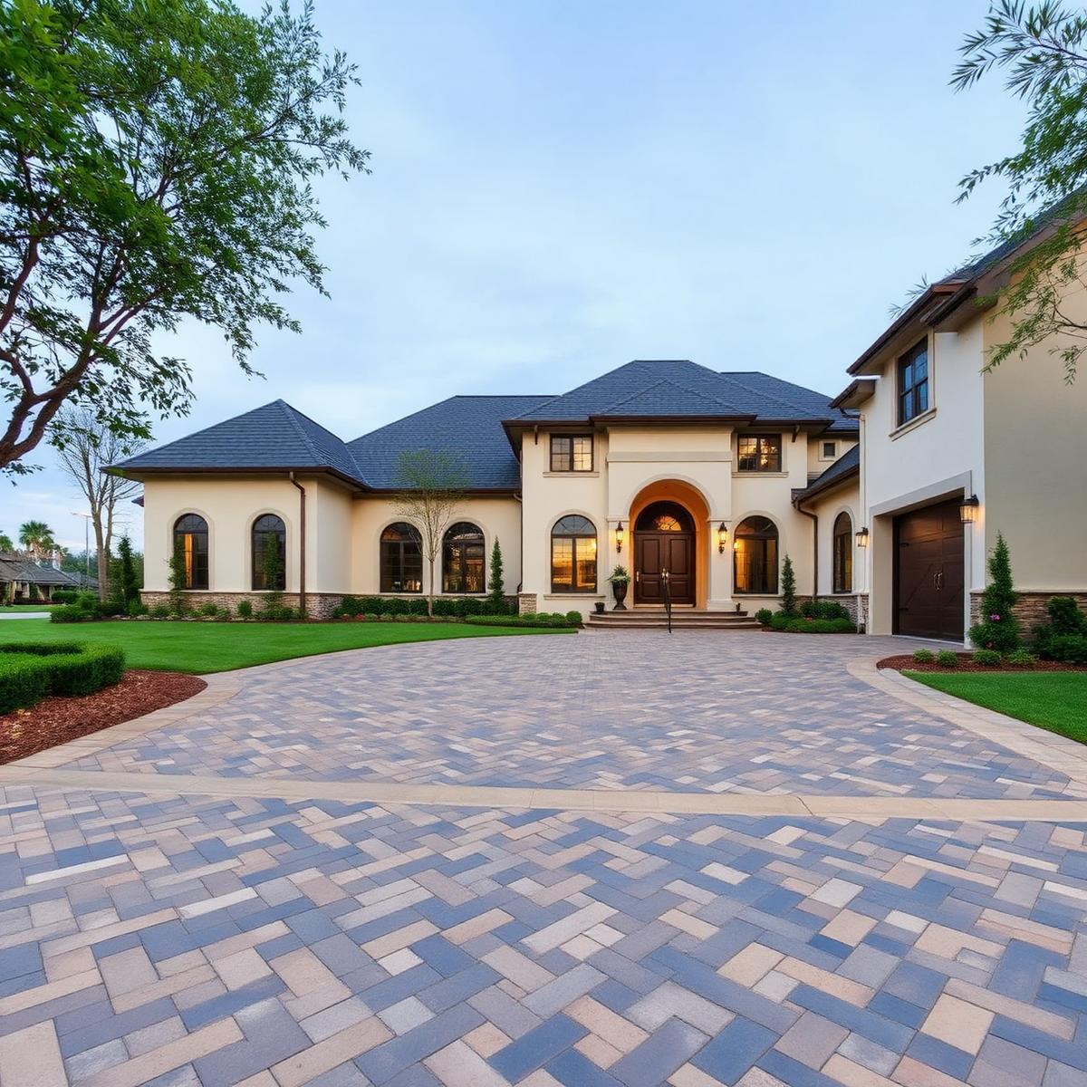 Herringbone Belgard paver driveway installation in DFW