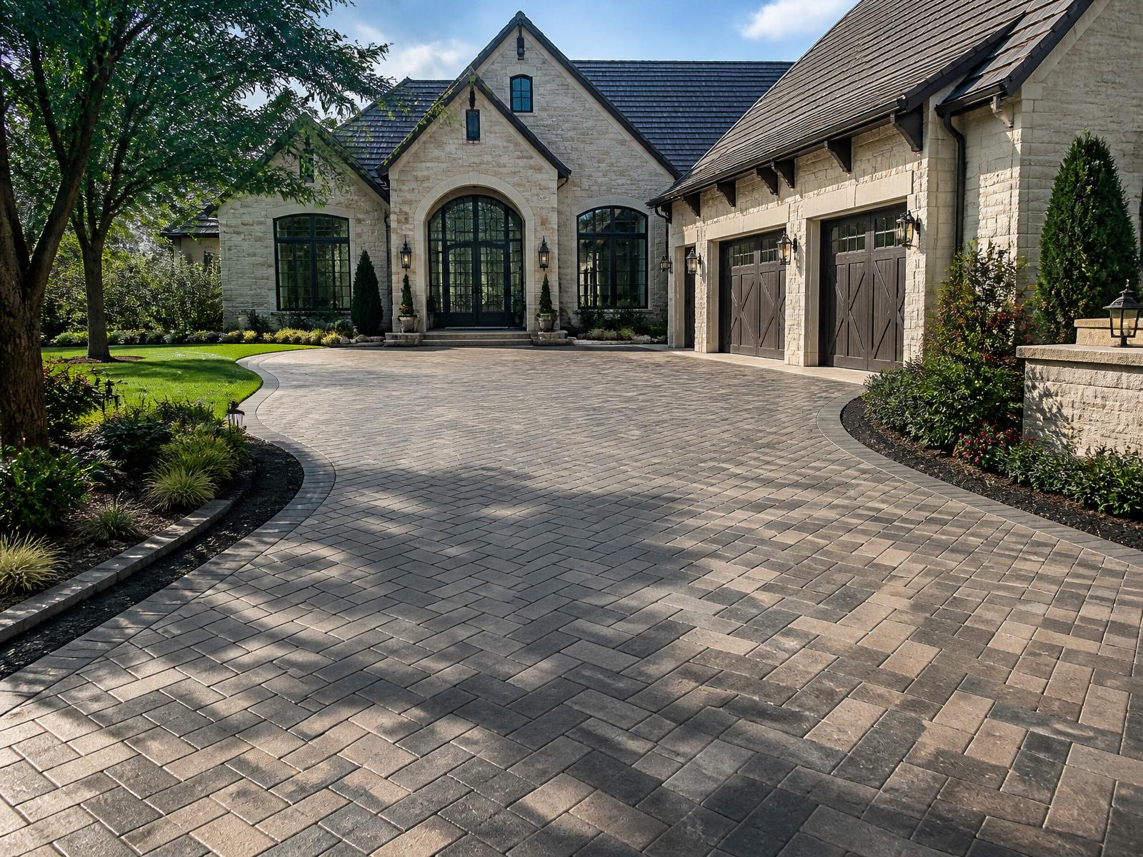 Herringbone paver driveway — DFW