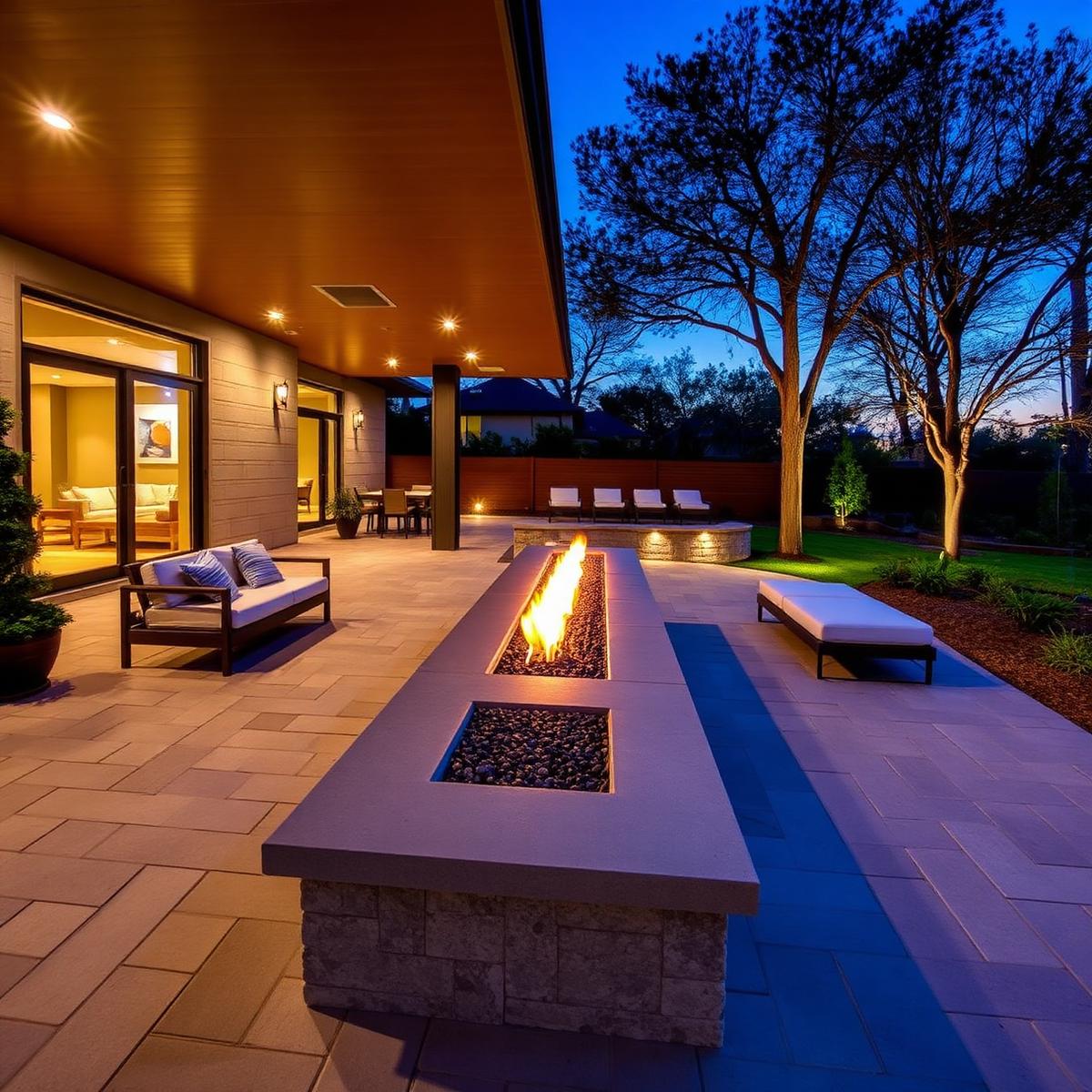 Low-voltage landscape lighting around pavers and outdoor living space